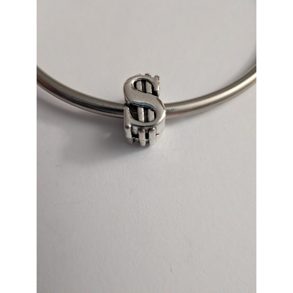 Silver Tone Dollar Sign Money Symbol Slide Charm for Bracelet